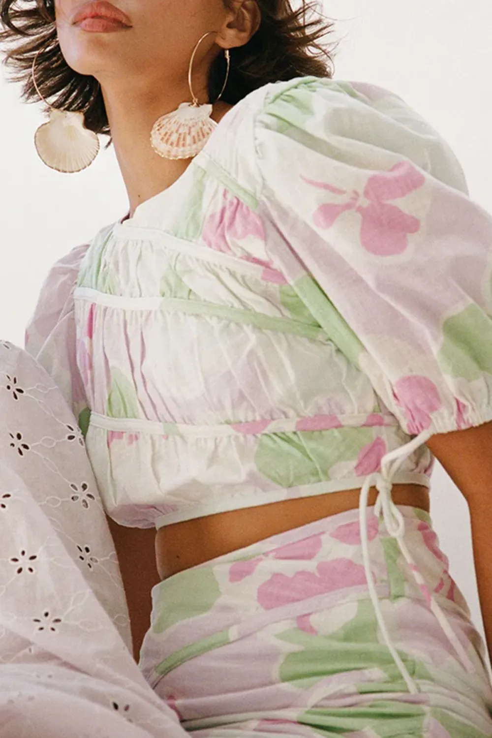 Puff Sleeve Floral Print Crop Top