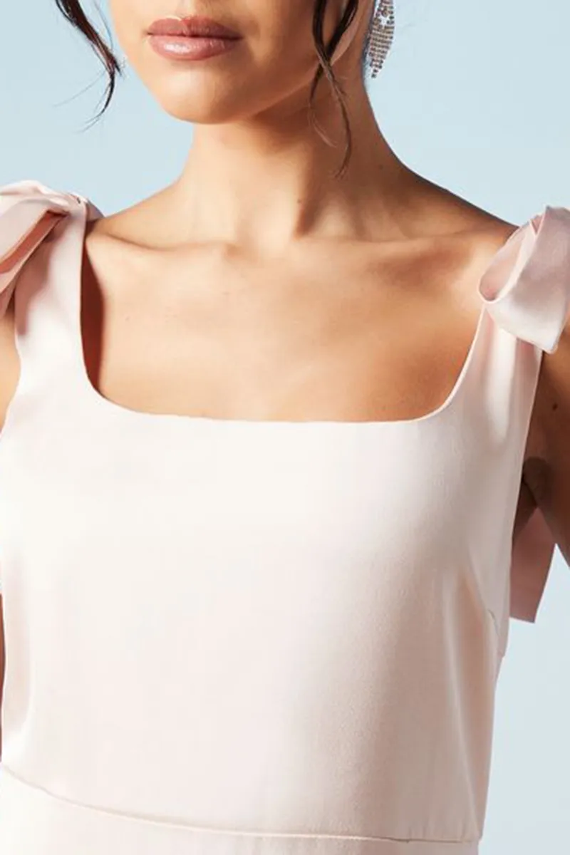 Casual Style Satin Tie Shoulder Dress