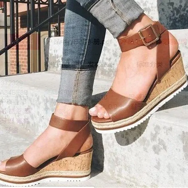 Women's Sandals Wedge Sandals Platform Sandals Corkys Sandals Daily Summer Platform Wedge Heel Ankle Strap Heel Peep Toe Casual Faux Leather Buckle Ankle Strap Solid Colored Dark Brown Black White