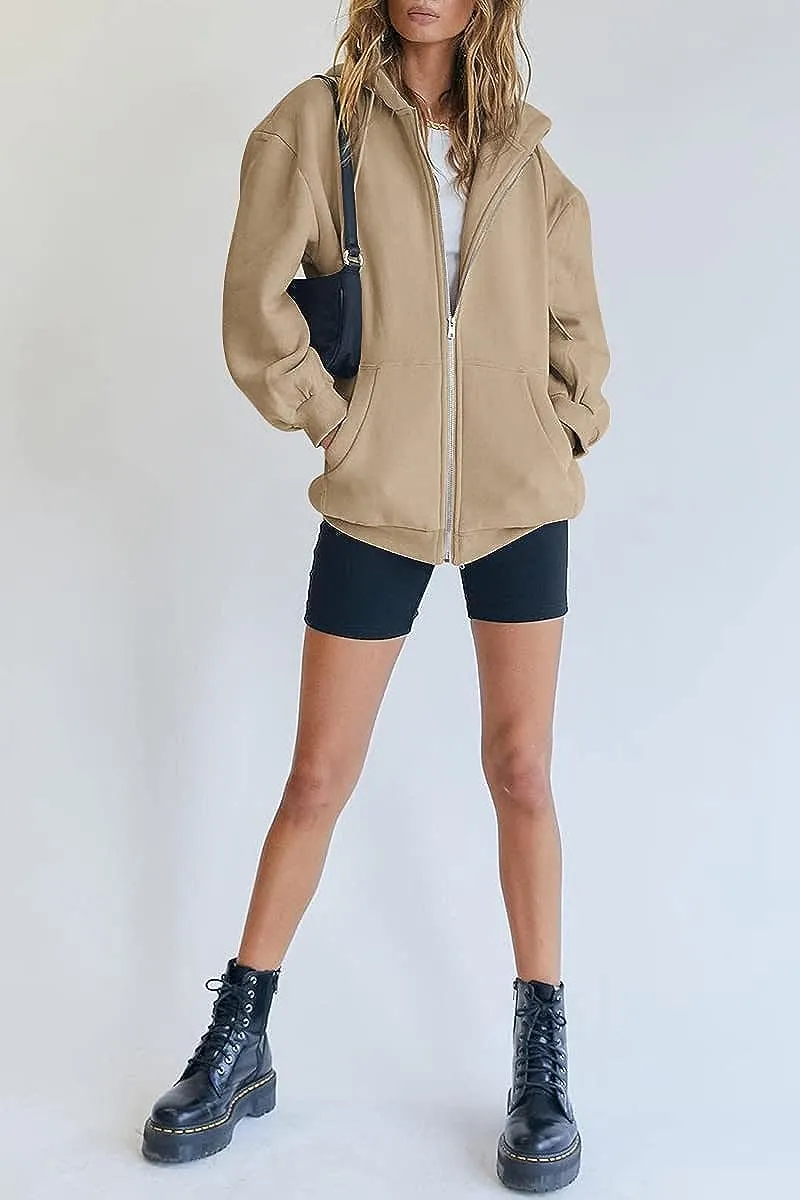 Women's Cute Hoodies Teen Girl Fall Jacket Oversized Sweatshirts Casual Drawstring Zip Up Y2K Hoodie with Pocket