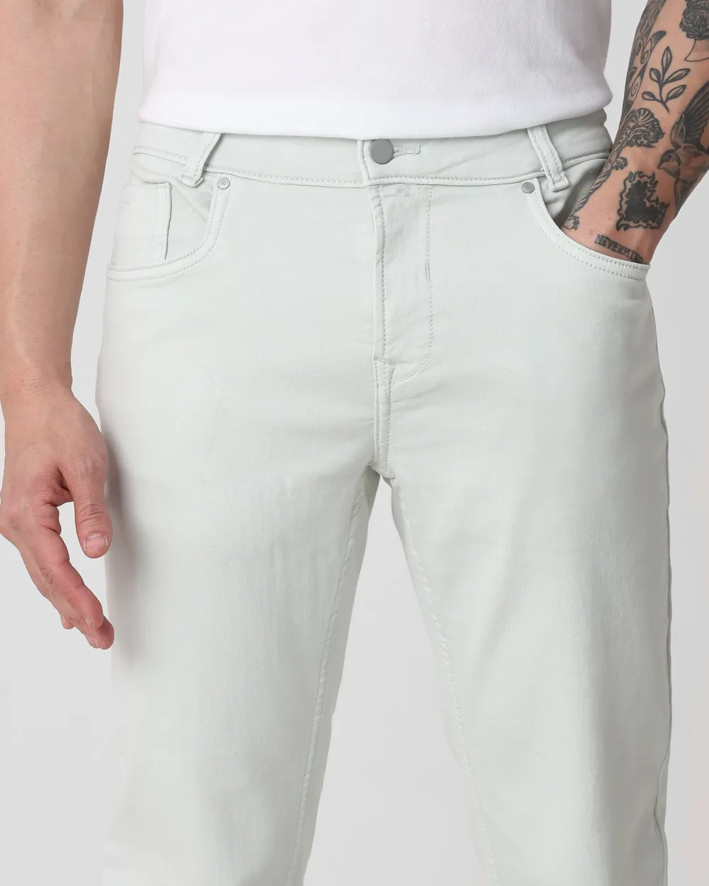 Classic Versatile And Comfortable Straight Light Green Jeans