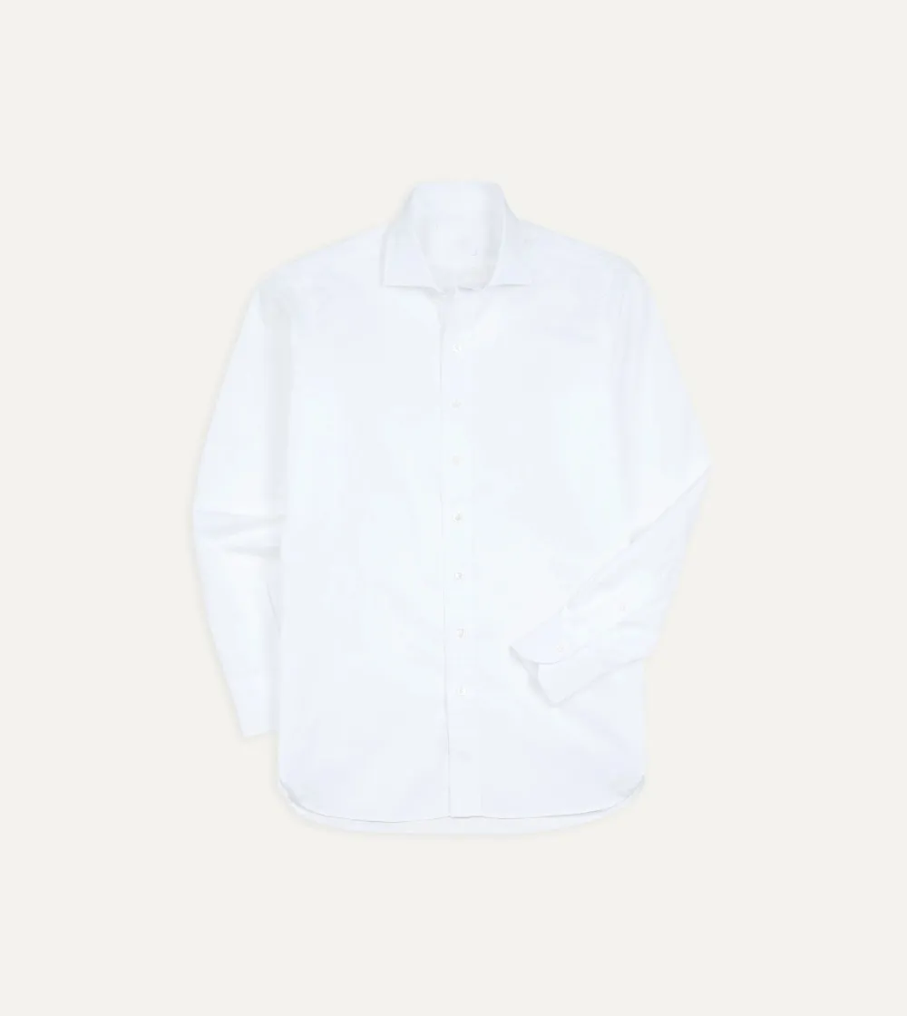 Casual Style White Cotton Spread Collar Poplin Shirt