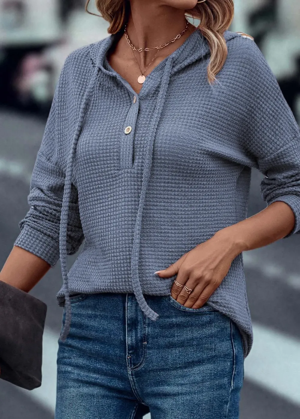 Dark Reddish Purple Drawstring Long Sleeve Hoodie