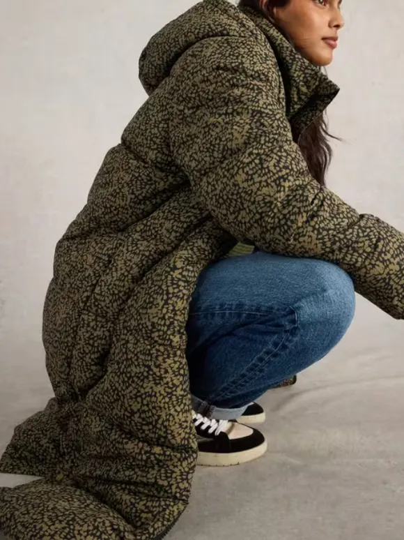 Quilted Coat In Black Print