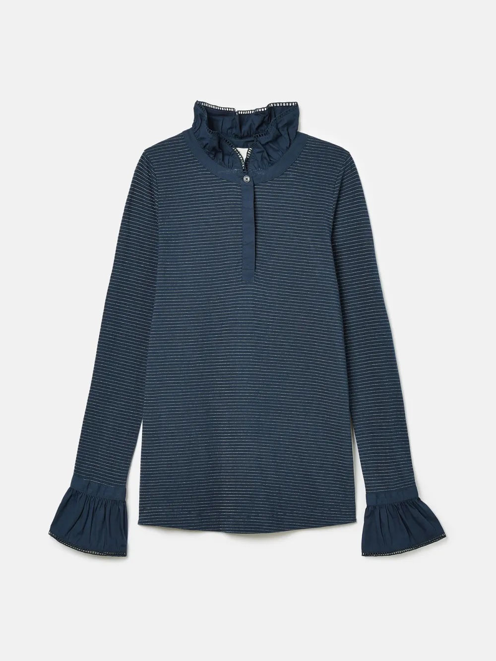 Black Long Sleeve Frilled Neck Top