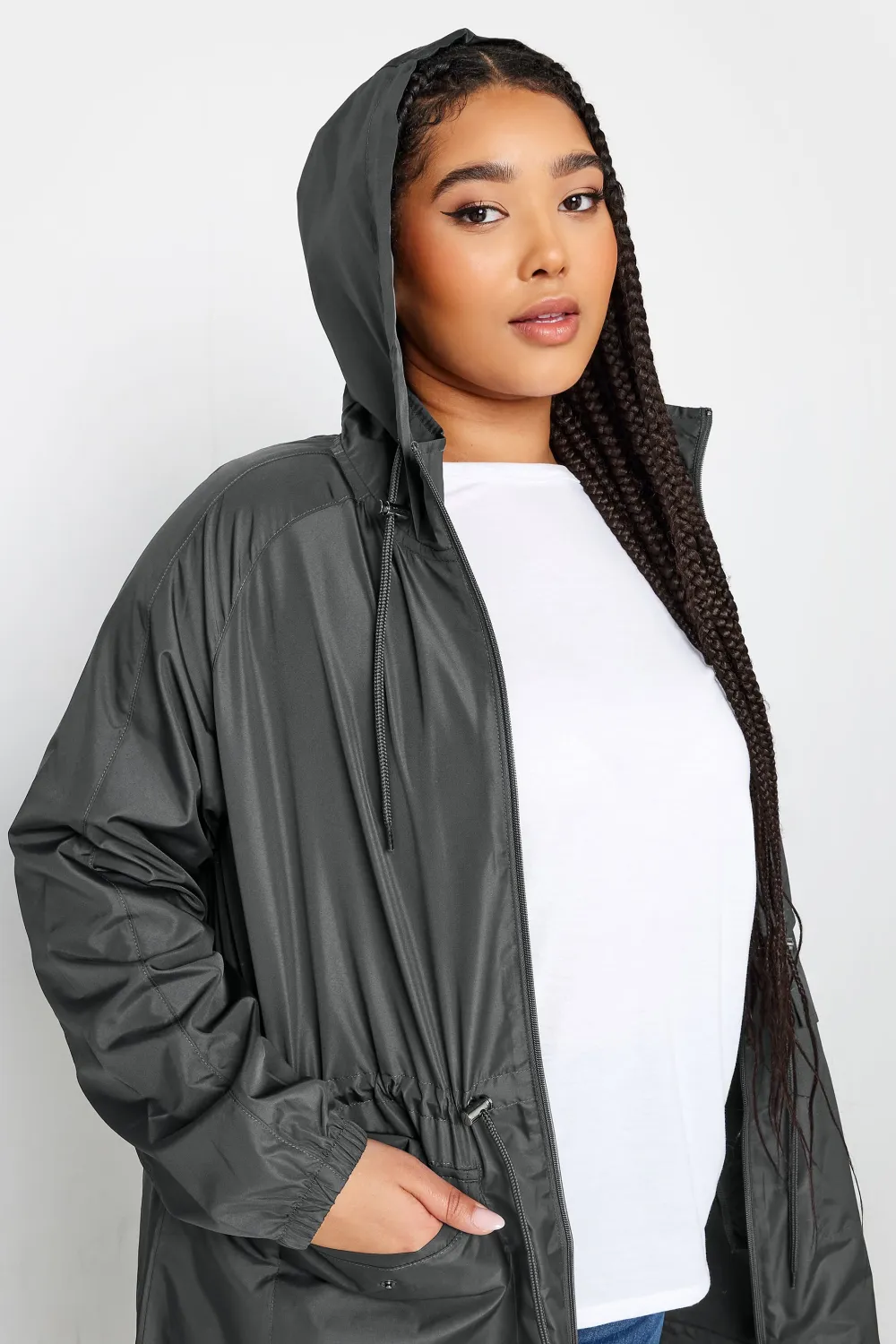 YOURS Curve Navy Blue Drawstring Lightweight Parka Jacket