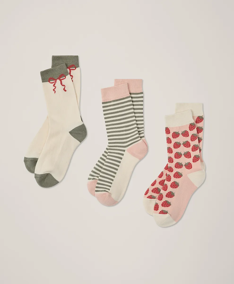 Pattern Crew Socks 3-Pack