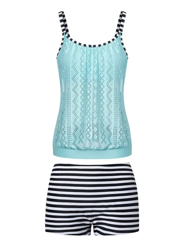 Casual Ethnic Printing Scoop Neck Tankinis Two-Piece Set