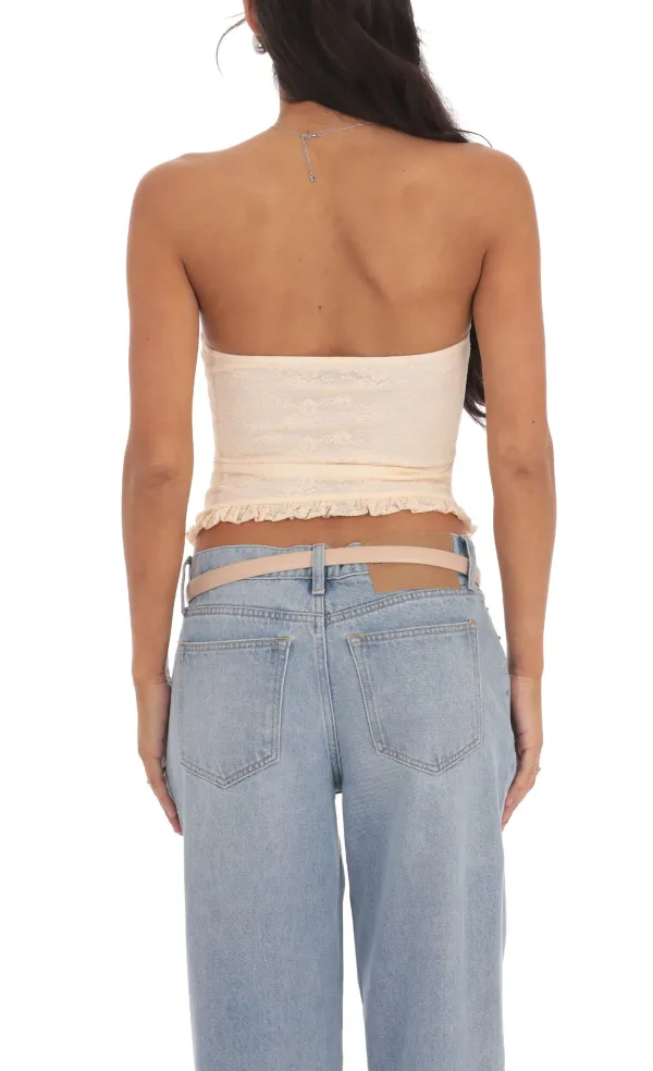 Ruched Lace Top in Pastel Peach