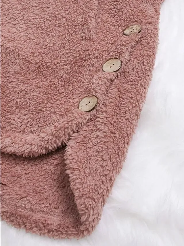 Women's Sherpa Jacket Fleece Teddy Coat Warm Heated Jacket Windproof Hooded Coat with Pocket Pink Minimalism Sweet Loose Fit Outerwear Long Winter Coat