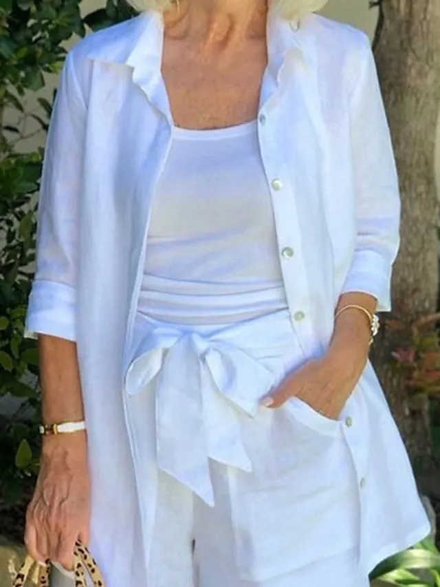 Women's Loungewear Sets Fashion Casual Comfort Home Daily Vacation Linen Summer Spring Black White