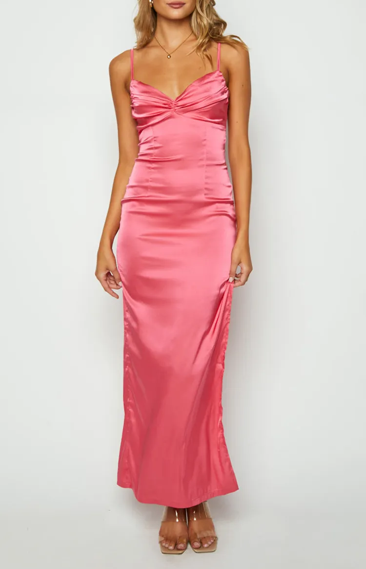 Sleeveless Blush Pink Satin Maxi Dress