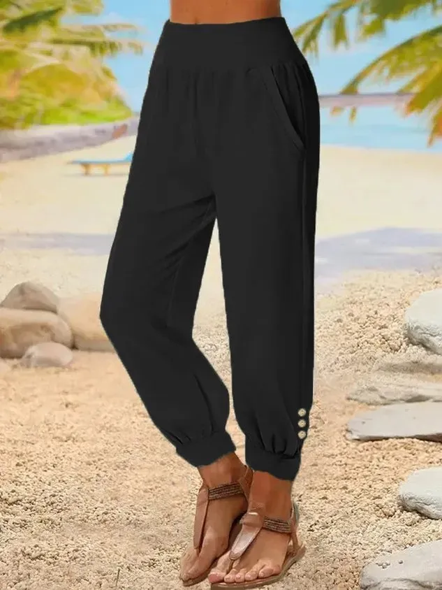 Casual Plain Cotton Pants