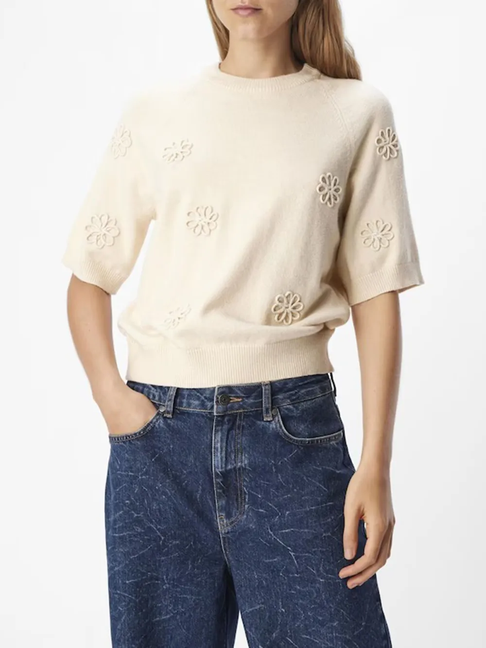 Cream Crew Neck Long Sleeve Sweaters