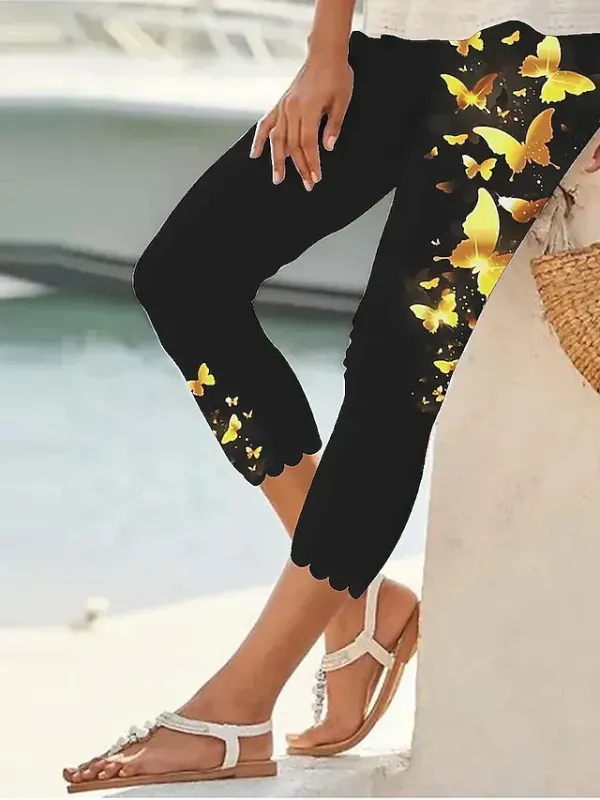 Women's Leggings Capri shorts Black White Yellow Casual / Sporty Athleisure Weekend Yoga Print High Elasticity Calf-Length Tummy Control Butterfly S M L XL 2XL