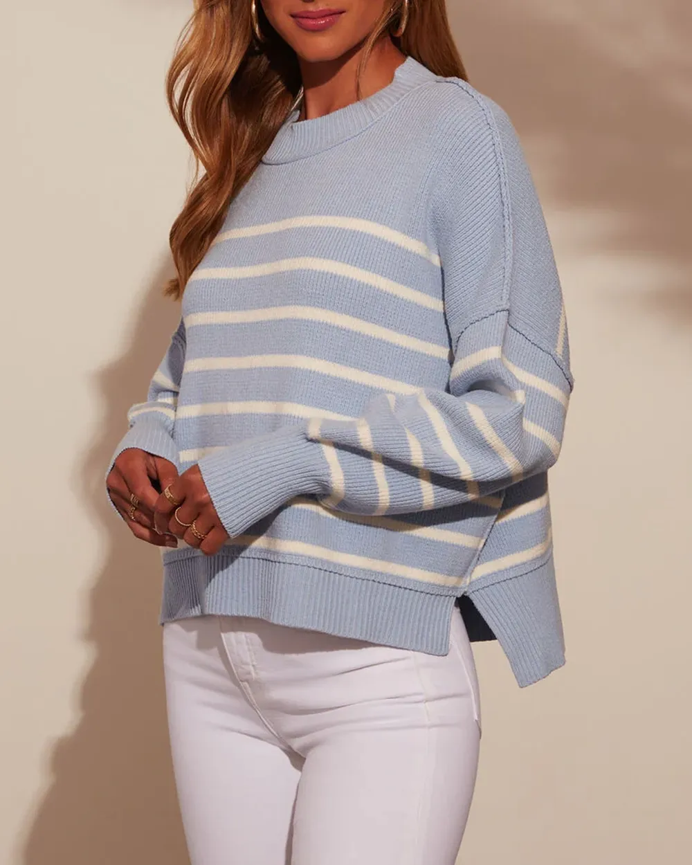 Neck Striped Pullover Sweater