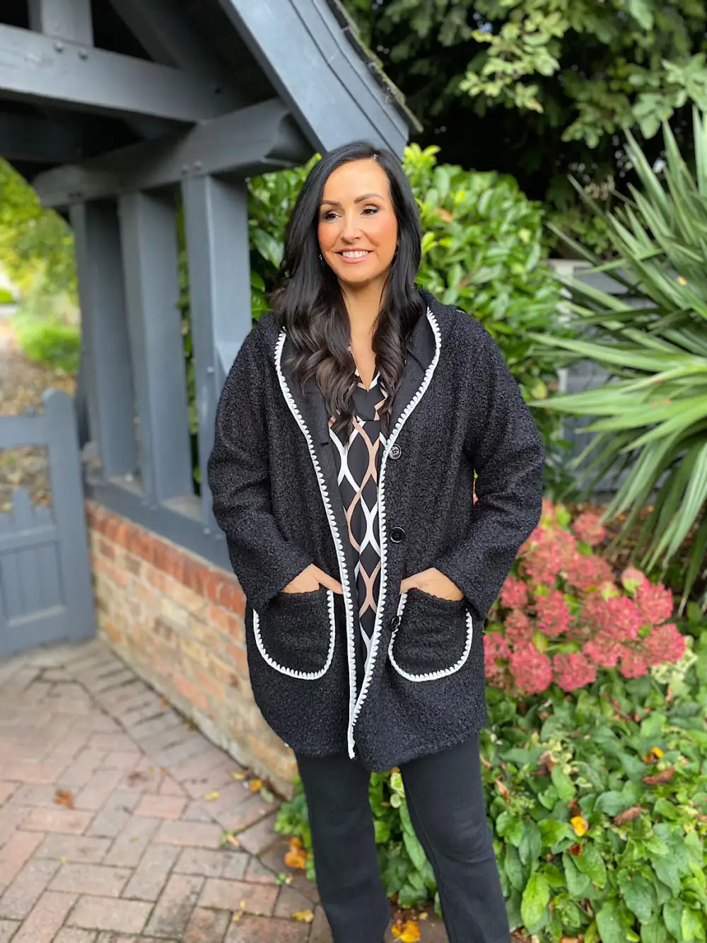 Black Boucle Trim Detail Coat