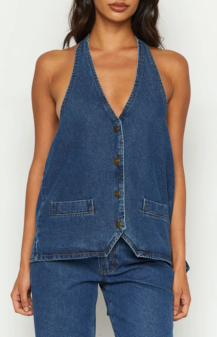 Sleeveless Dark Denim Vest