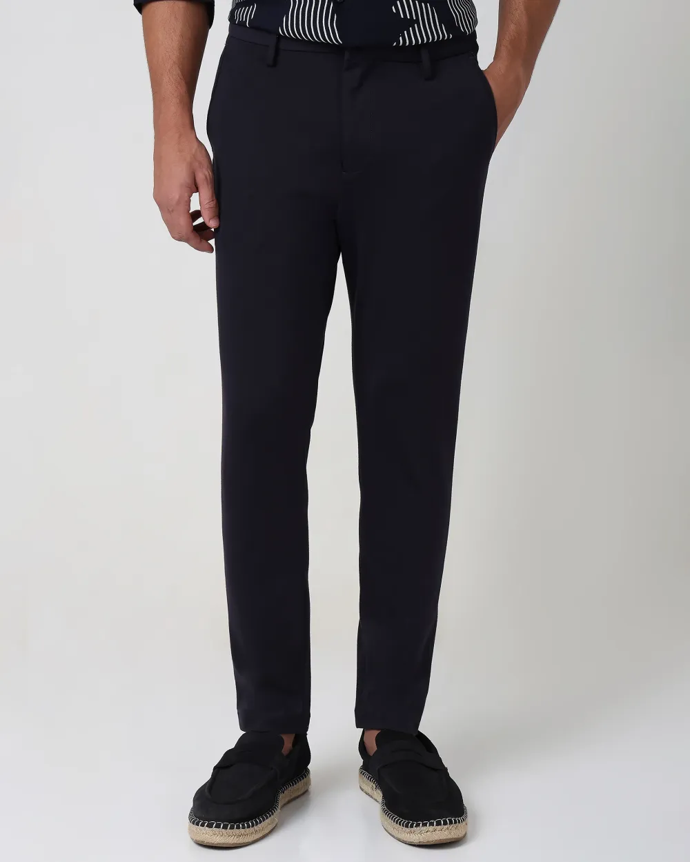 Classic Versatile Soft Slim-Fit Straight-Leg Navy Trousers