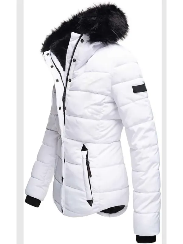Women's Puffer Jacket Winter Jacket Winter Coat Warm Comfortable Casual Going out Zipper Button Pocket Fur Collar Zipper Hoodie Sports & Outdoors Street Style Solid Color Regular Fit Outerwear Long