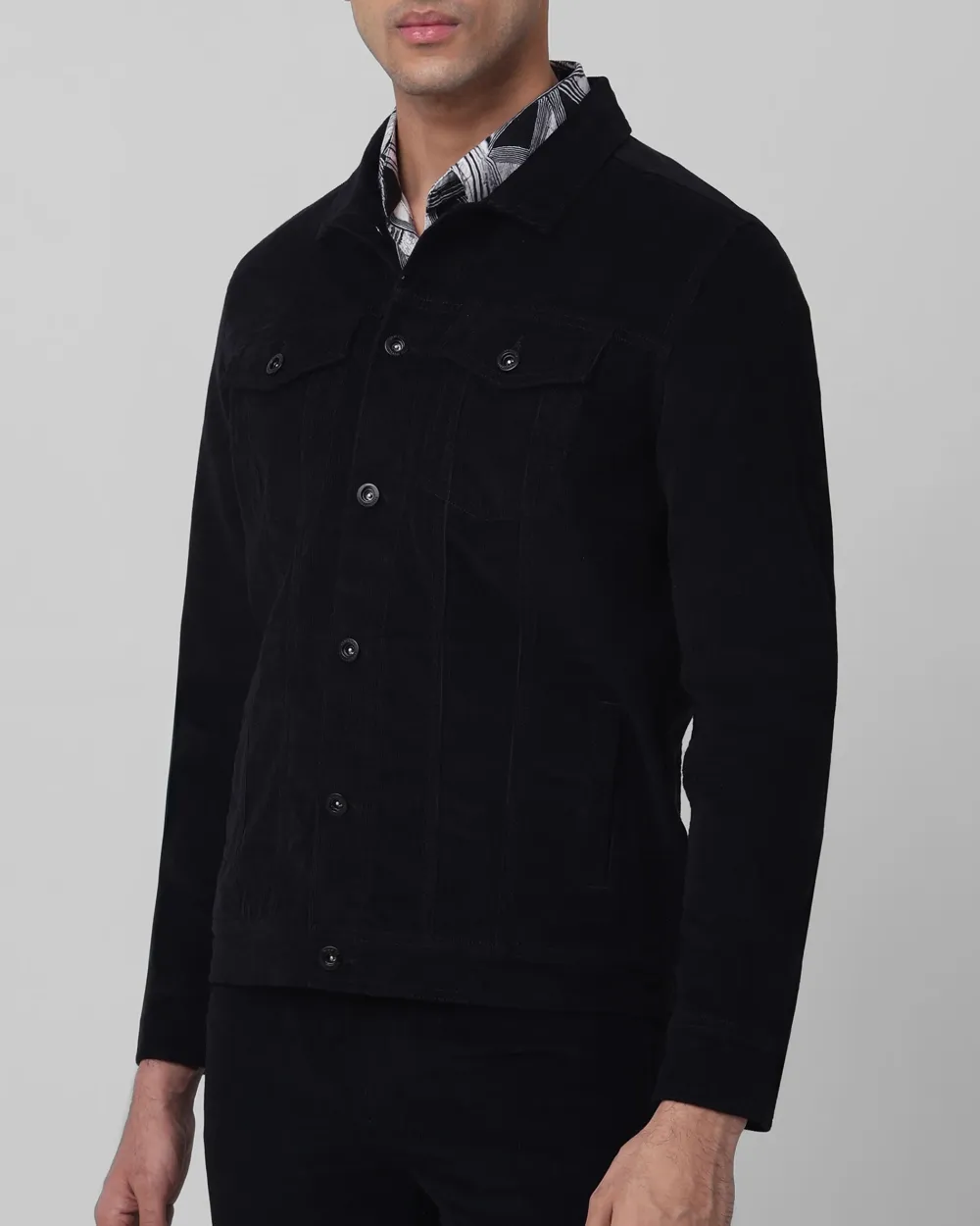 Versatile Comfortable Slim-Fit Navy Corduroy Jacket