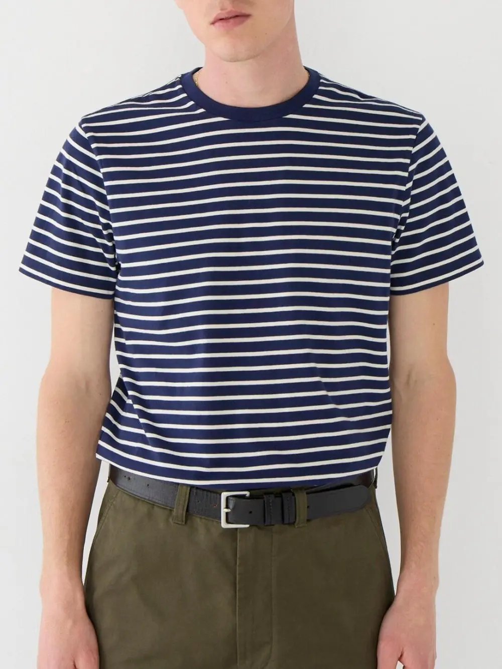 Navy And White Striped Crew Neck T-Shirt