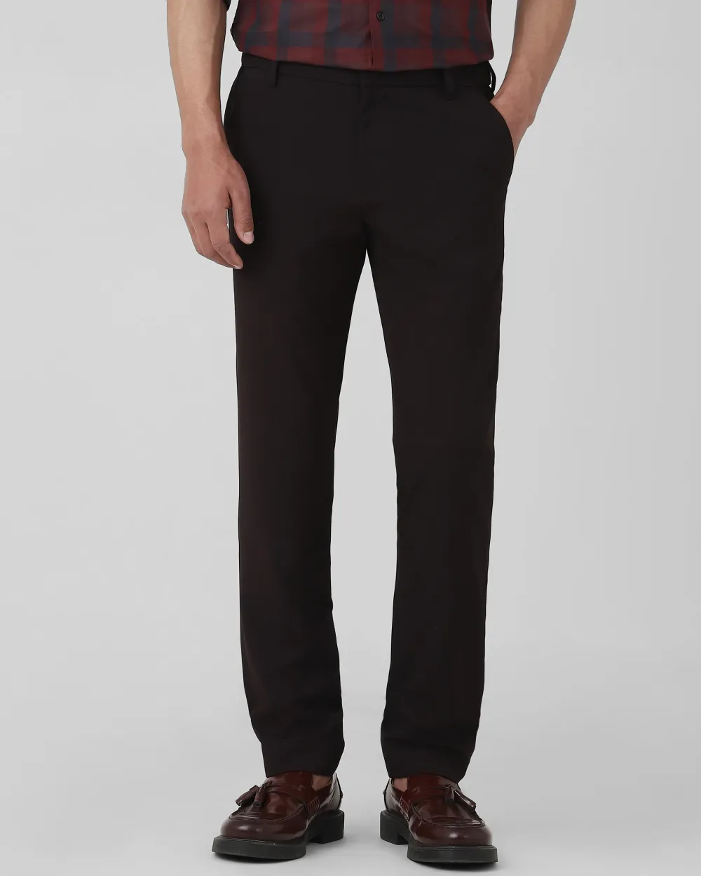 Classic Versatile Daily Slim-Fit Straight-Leg Maroon Trousers