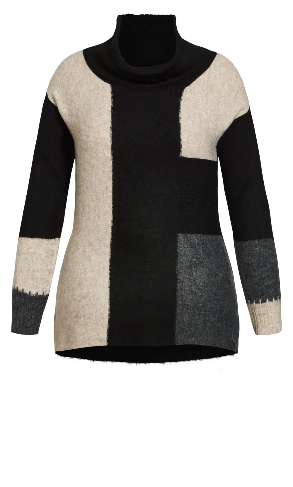 Evans Black Roll Neck Colourblock Jumper