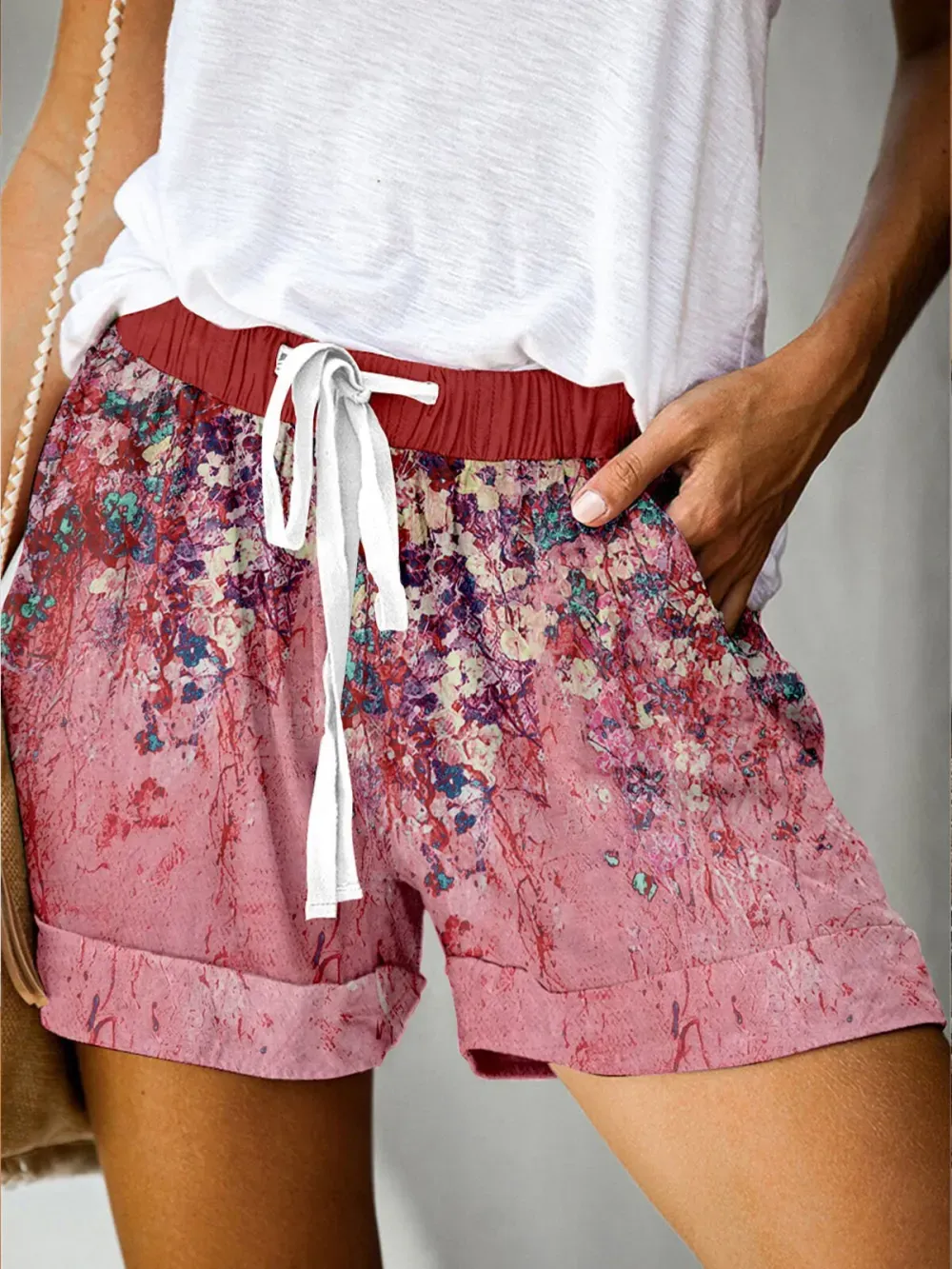 Women's Printed Lace-Up Casual Wide Leg Shorts Pants