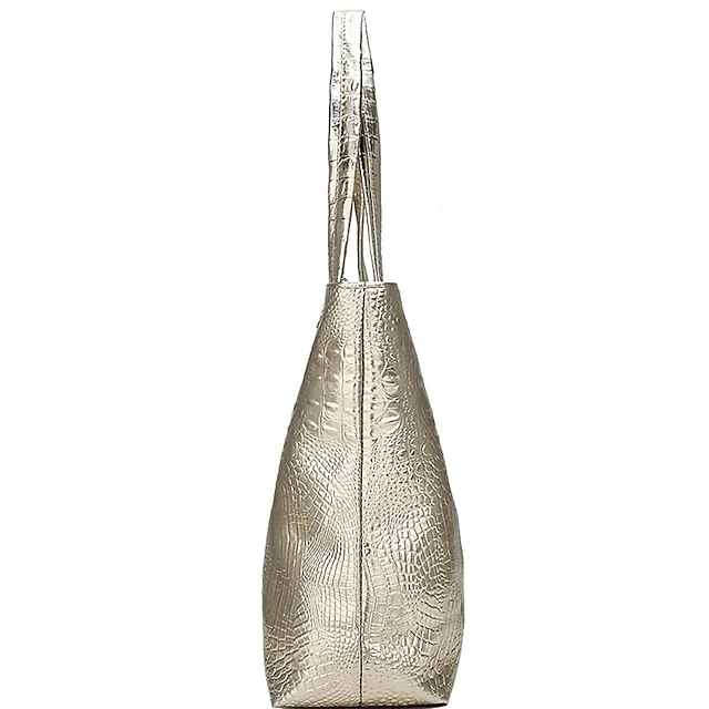 Women's Shoulder Bag Tote PU Leather Daily Embossed Solid Color Crocodile Silver Black Gold