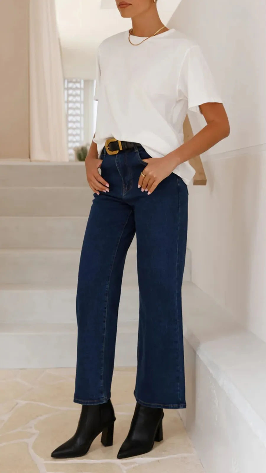 Adjustable Button Waist Jeans
