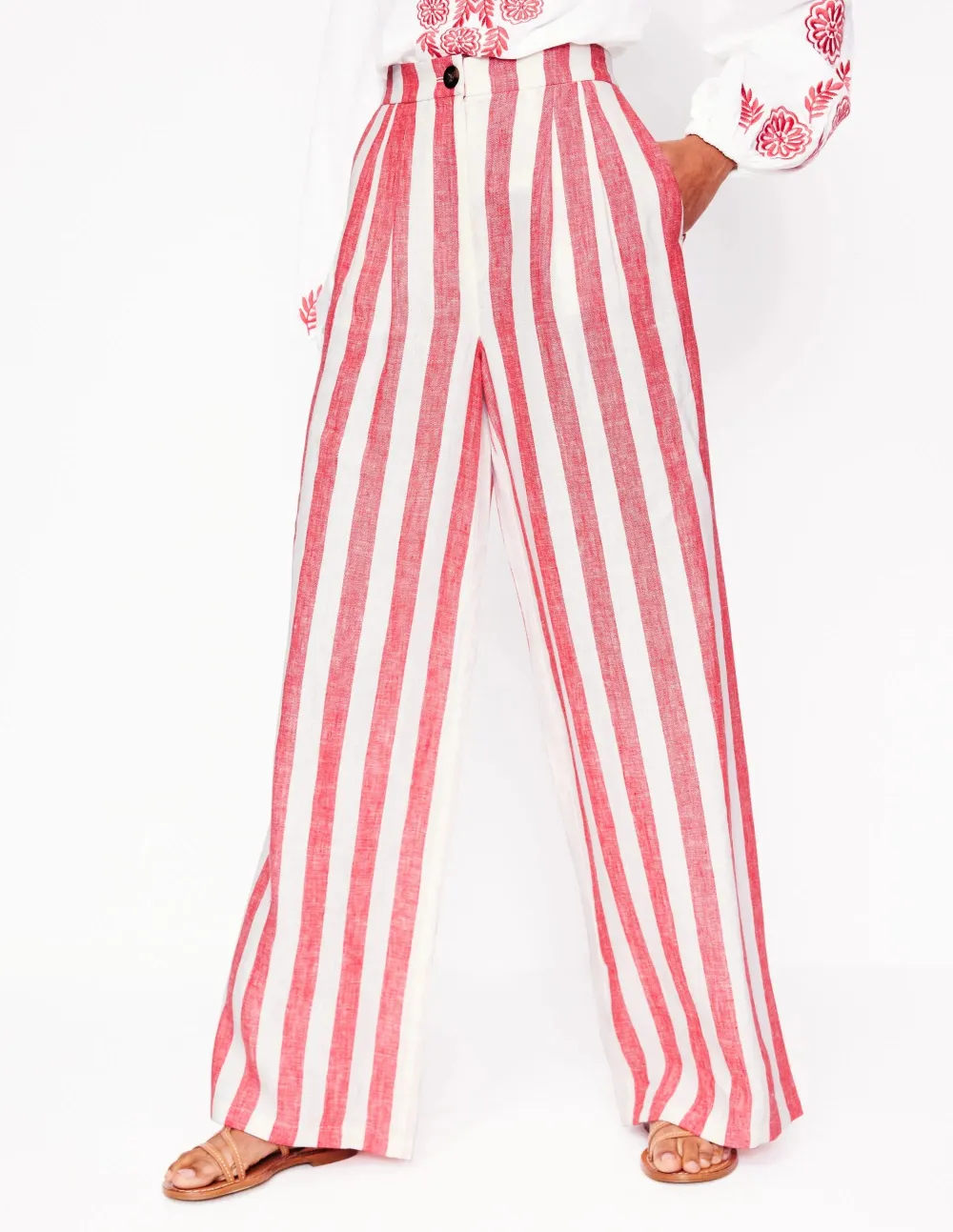 Strawberry Tart Red Stripe Linen Pants