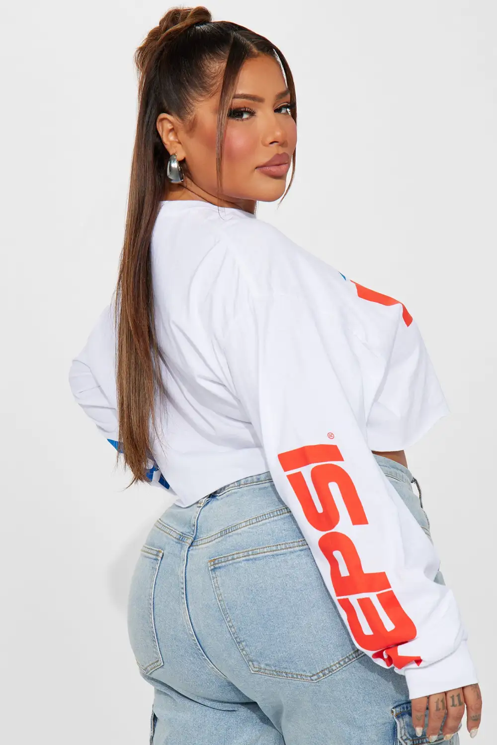 Pepsi Cola Long Sleeve Crop Top - White