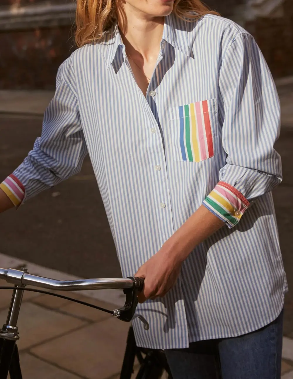 Gray Striped Pocket - Embellished Shirt