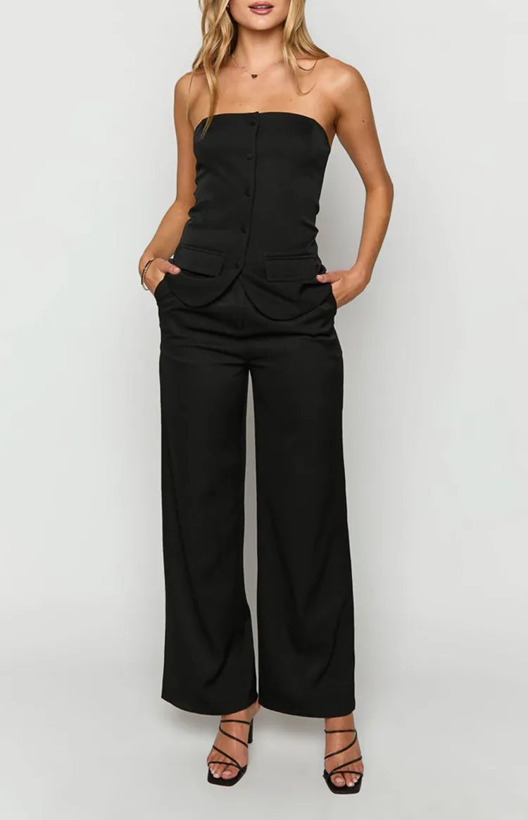Black Tailored Wide Leg Pants