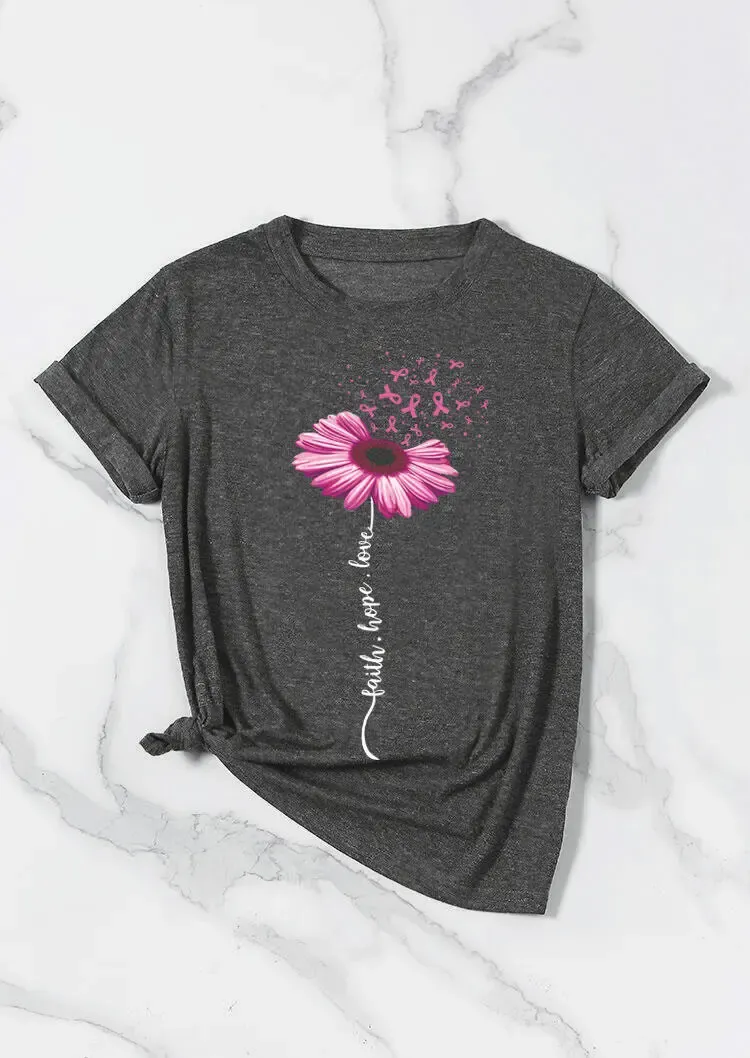 Sunflower Ribbon Faith Hope Love T-Shirt Tee - Dark Grey