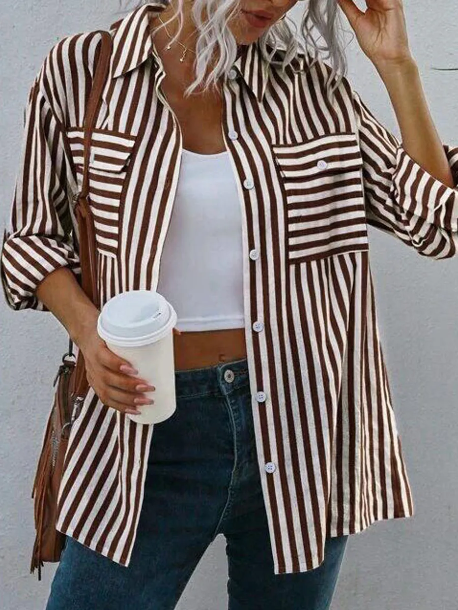 Casual Loose Striped Print Cardigan Long Sleeve Blouse