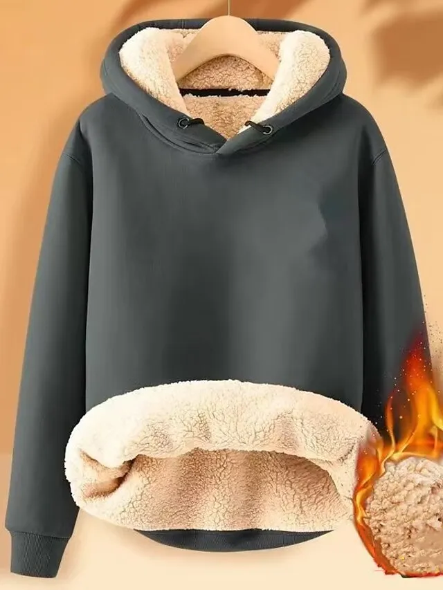 Women's Hoodie Sweatshirt Pullover Fleece Sherpa Fleece Teddy Black Yellow Pink Solid Color Street Casual Hoodie Long Sleeve Top Micro-elastic Fall & Winter