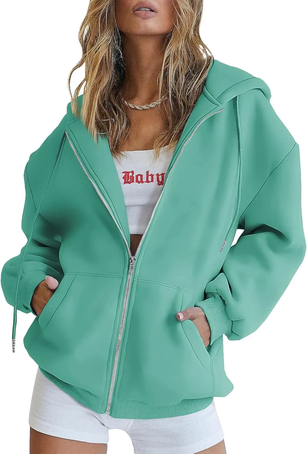 Women's Cute Hoodies Teen Girl Fall Jacket Oversized Sweatshirts Casual Drawstring Zip Up Y2K Hoodie with Pocket