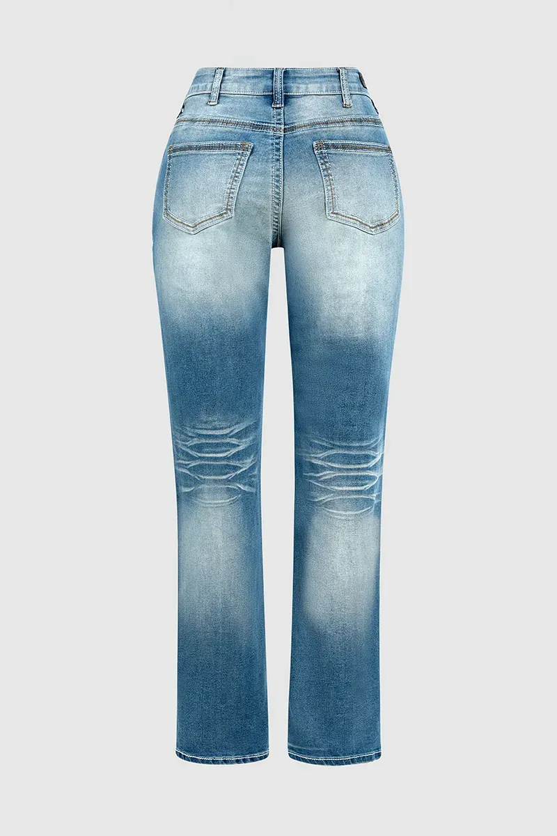 Washed Split Hem Mid Rise Bootcut Jeans