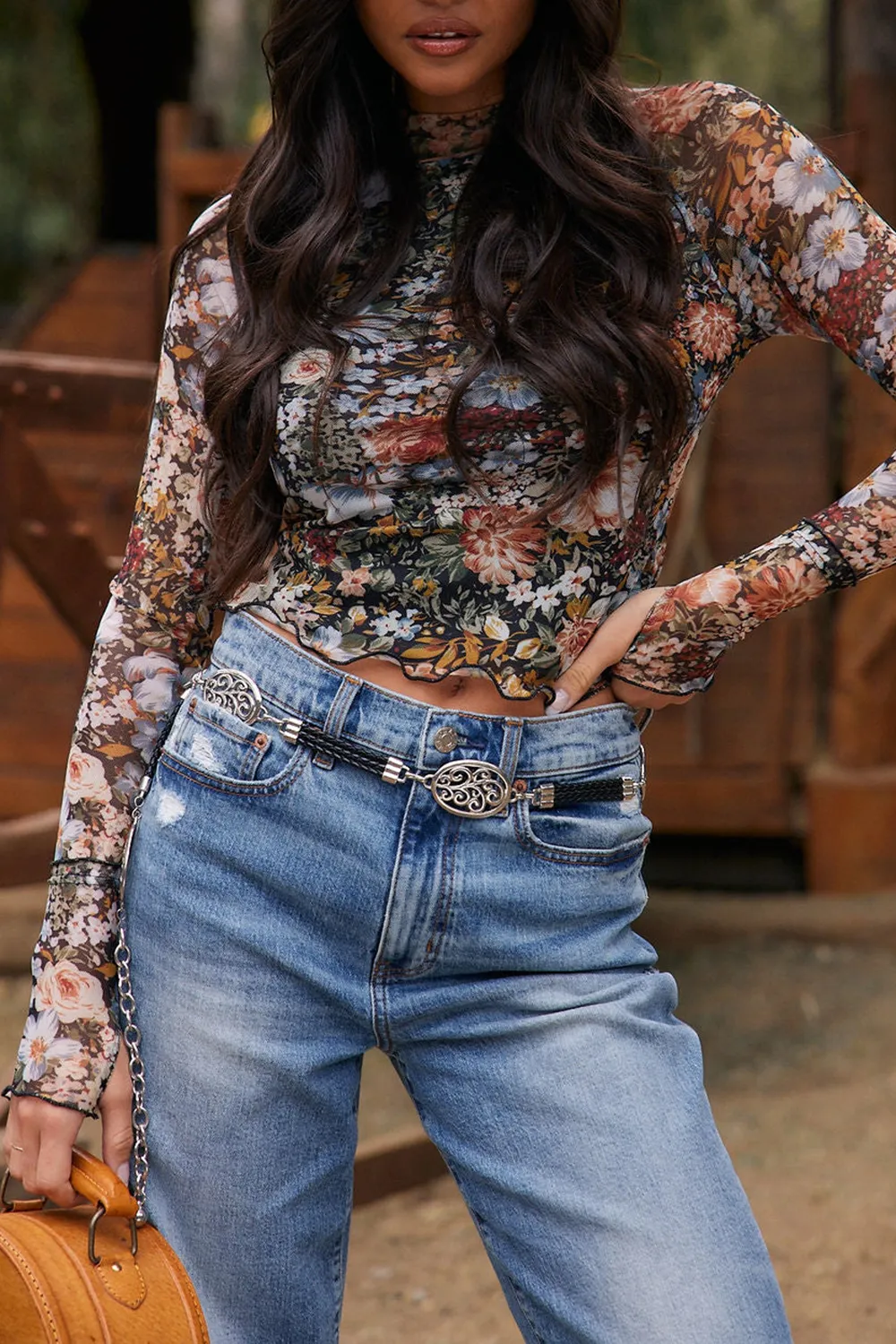 Floral Mesh Long Sleeve Top
