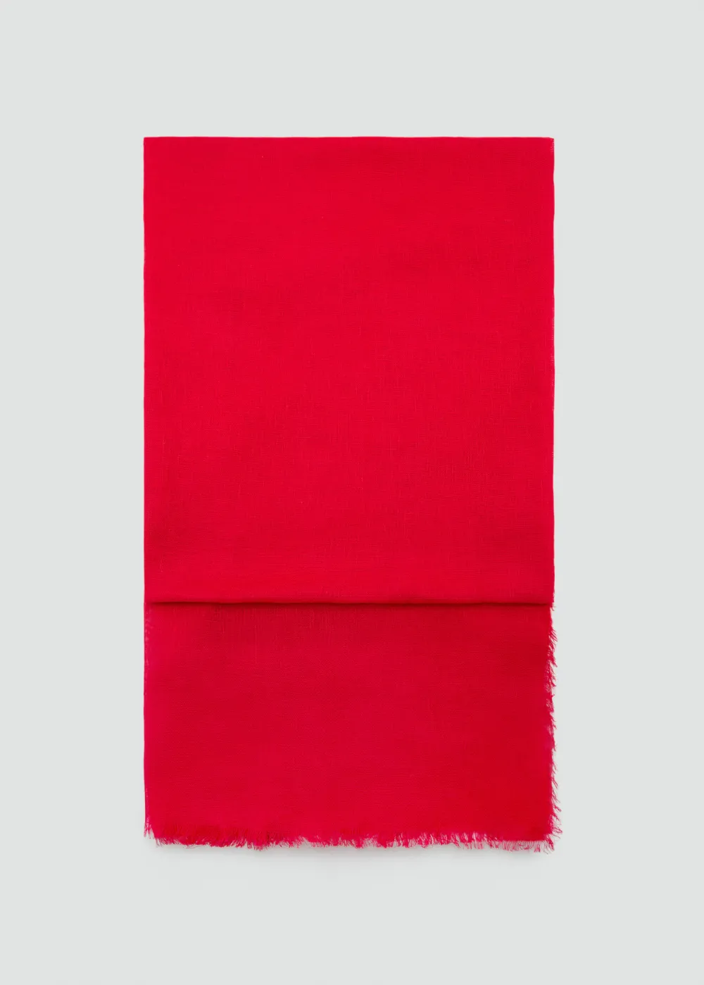 Red Linen-Blend Casual Style Scarf With Frayed Ends