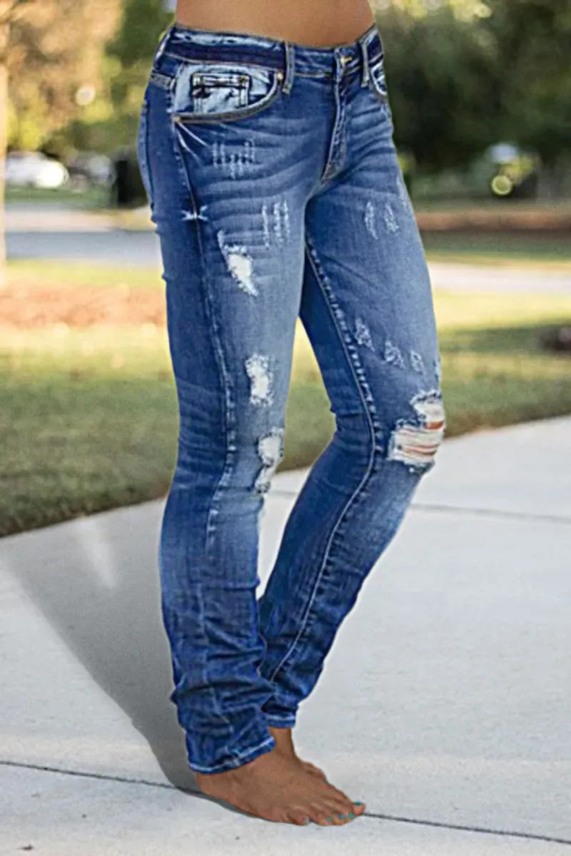 Distressed Low Rise Skinny Jeans