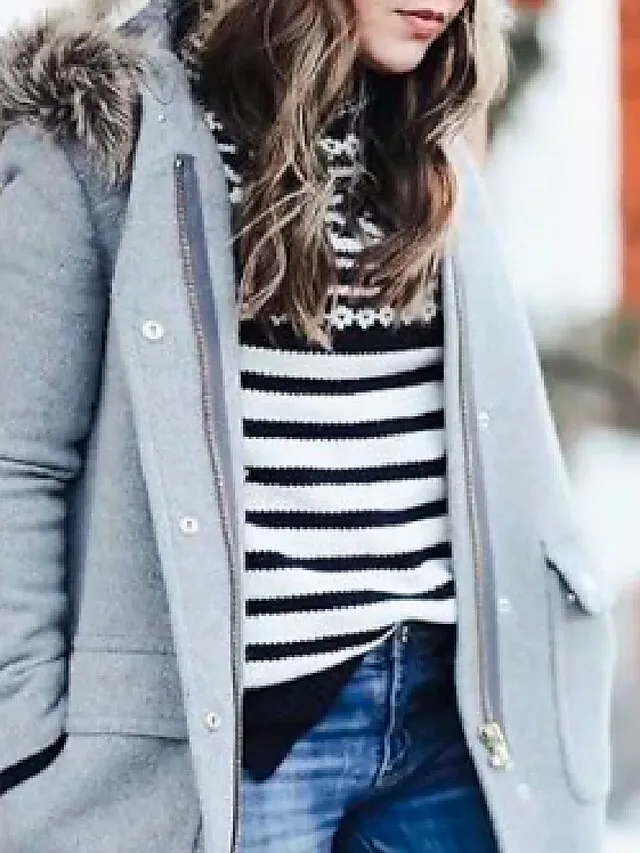 Women's Winter Coat Fleece Casual Jacket Hoodie Jacket Comfortable Street Casual Daily Casual Daily Zipper Pocket Zipper Hoodie Casual Street Style Plain Outerwear Long Sleeve Winter Fall Gray