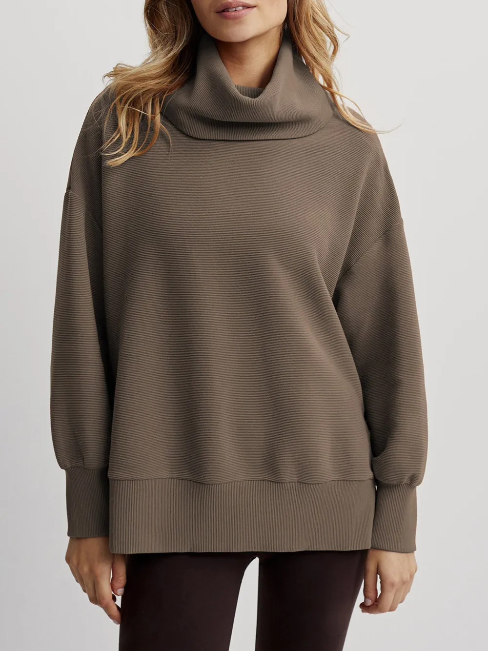 Casual Turtleneck Textured Knit Sweatshirt