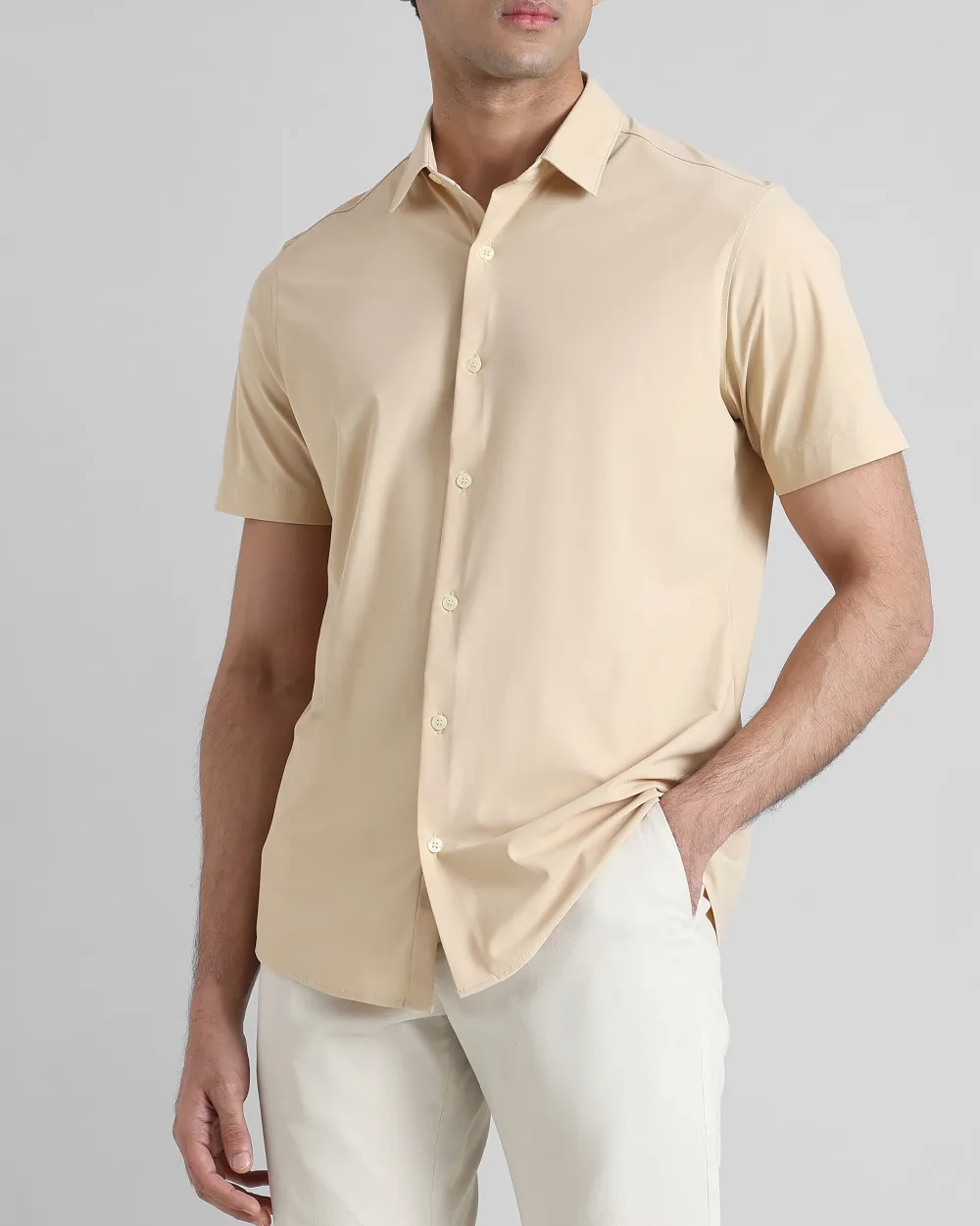 Leisure Simple Slim-Fit Breathable Beige Shirt