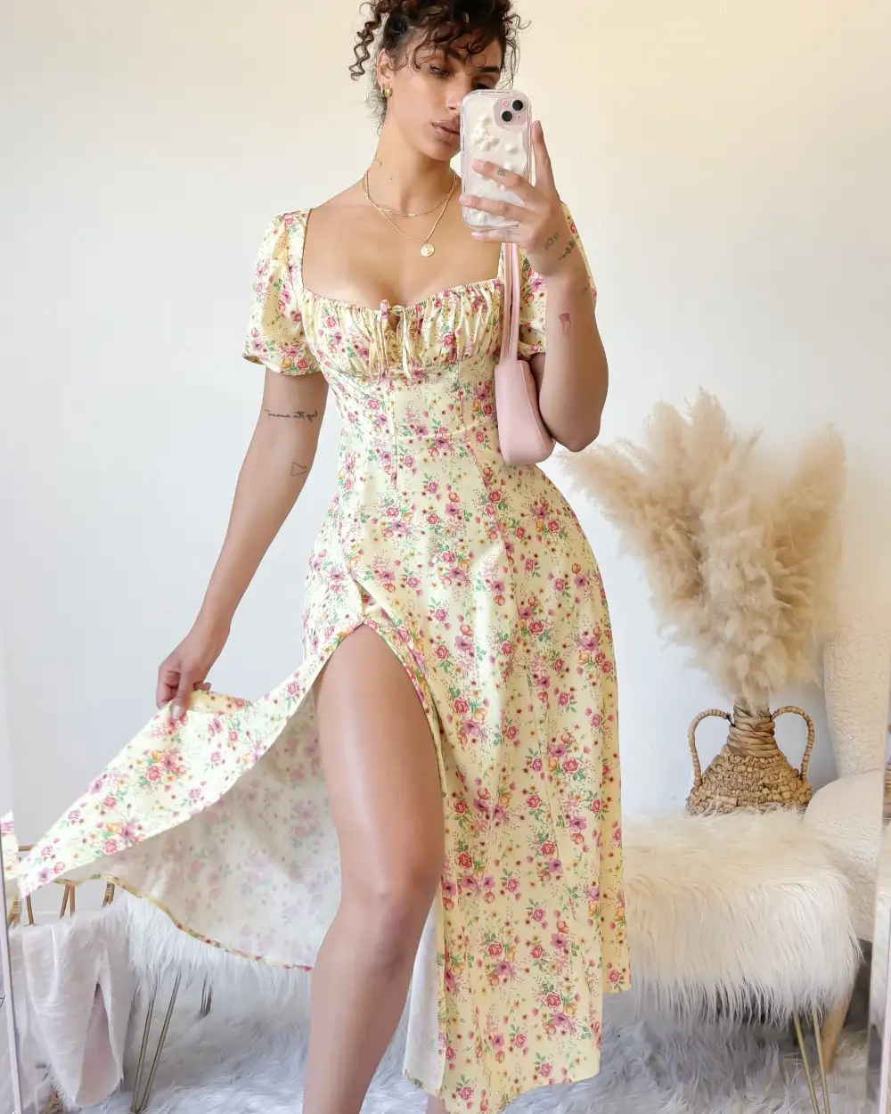 NEW COLOR! VENICE FLORAL PUFF SLEEVE DRESS (SUNSHINE)