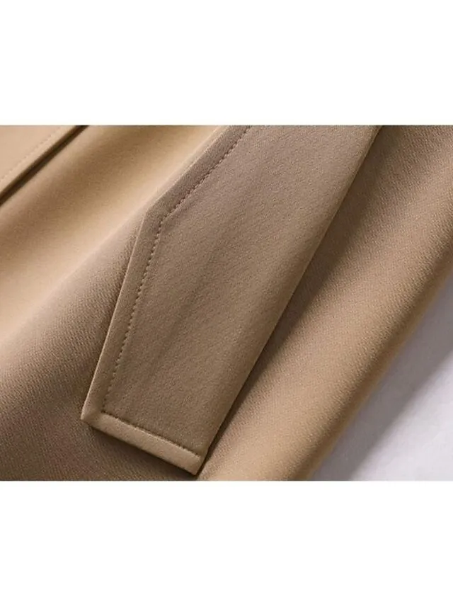 Women's Trench Coat Long Lace up Patchwork Coat Black Blue Camel Beige Fashion Daily Fall Single Breasted Rolled collar Regular Fit S M L XL XXL 3XL