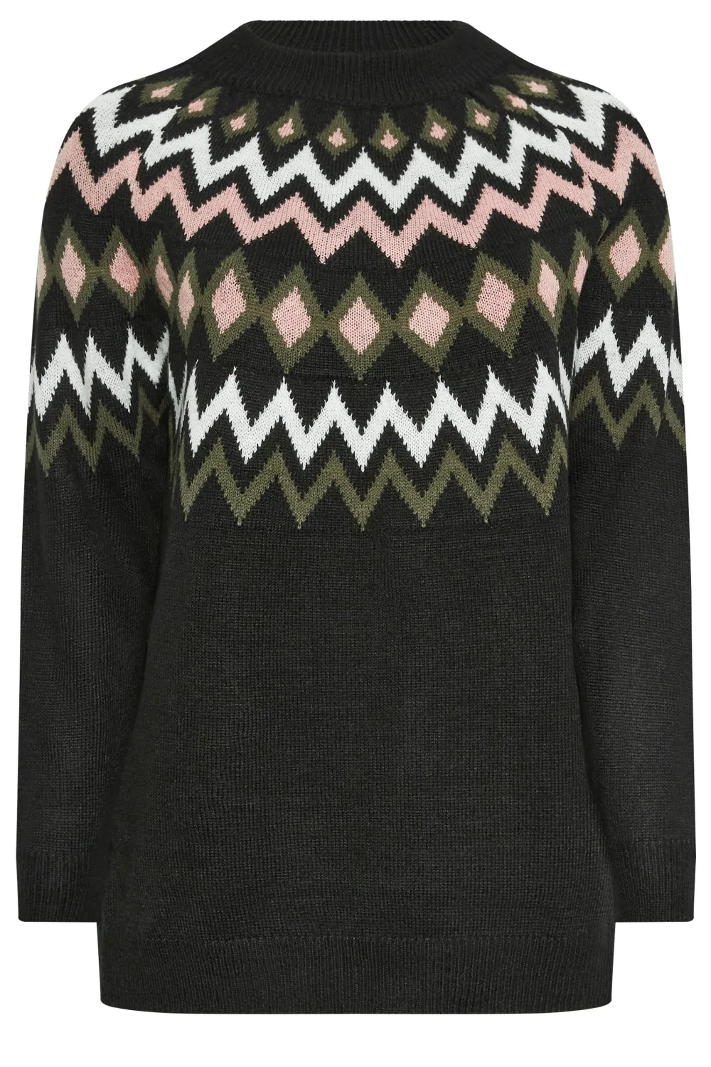 YOURS Curve Black Fairisle Knitted Jumper