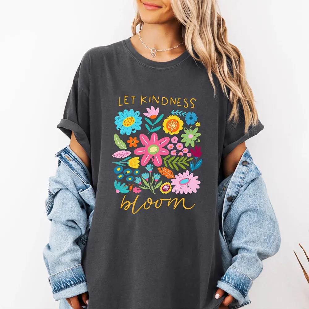 Let Kindness Bloom Printed Round Neck Short Sleeve T-Shirt